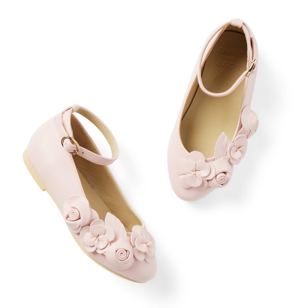 JANIE AND JACK Flower Ballet Flats, Pink, 5